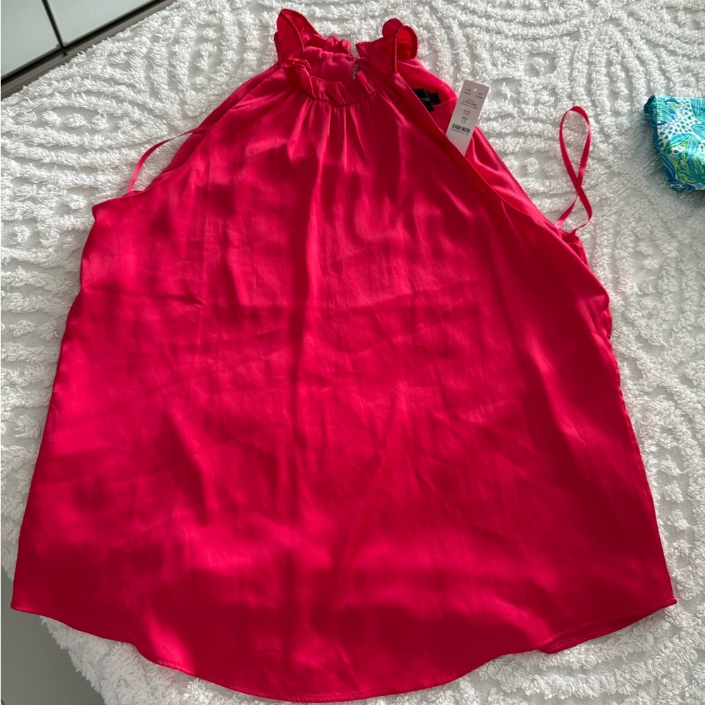 White House Black Market ruffle neck halter Pink sz 12 New